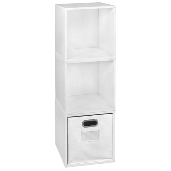 Niche Cubo Storage Set with 3 Cubes & 1 Canvas Bin, White Wood Grain & White PC3PKWH1TOTEWH